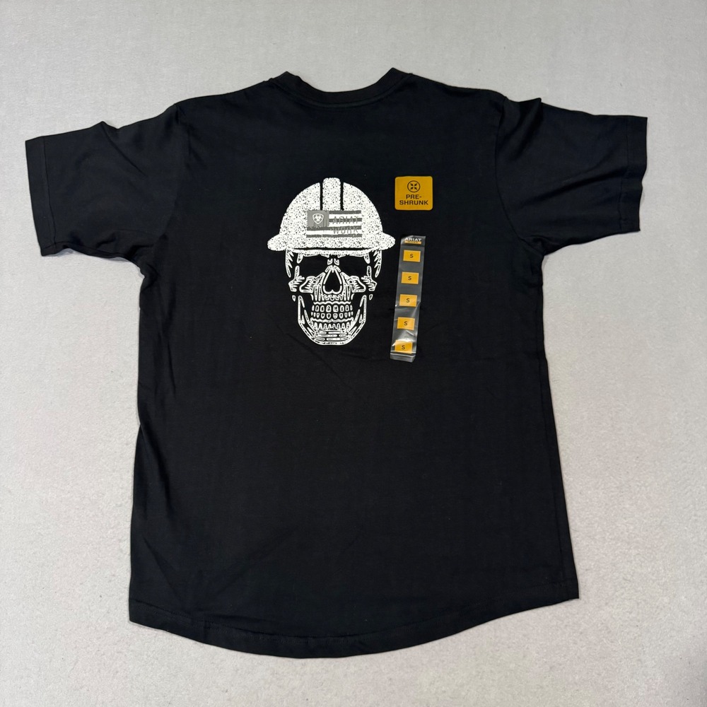 Ariat Rebar Cotton Strong T-Shirt Mens Small Black Skull Hard Hat 10030299